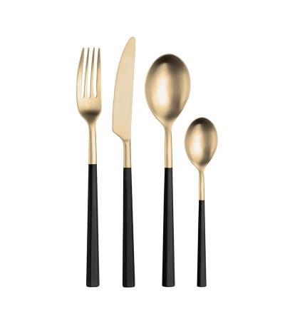 Hive gold cutlery set with black handle » Online Shop » Pinti Inox